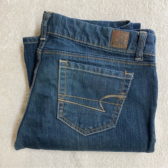 Vintage Y2K American Eagle Outfitters Dark Wash Low Rise Real Flare 8 Long - Picture 13 of 15
